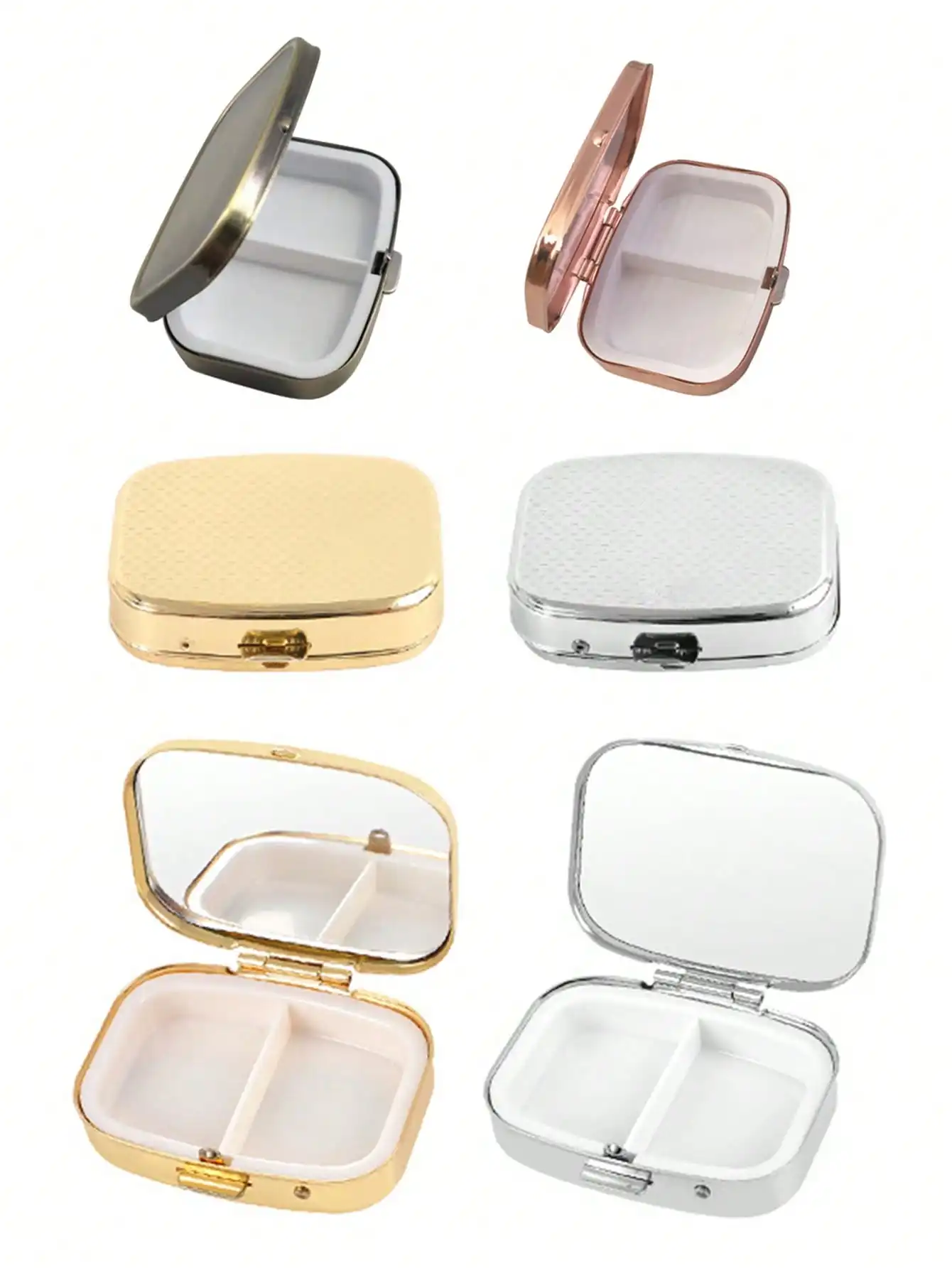 

Rose Gold & Silver Pill Organizer, 2 Compartment Round Portable Pill Box, Unique Metal Design Vitamin Holder, Travel-Friendly Wallet/Tablet Storage Case - Ideal Gift