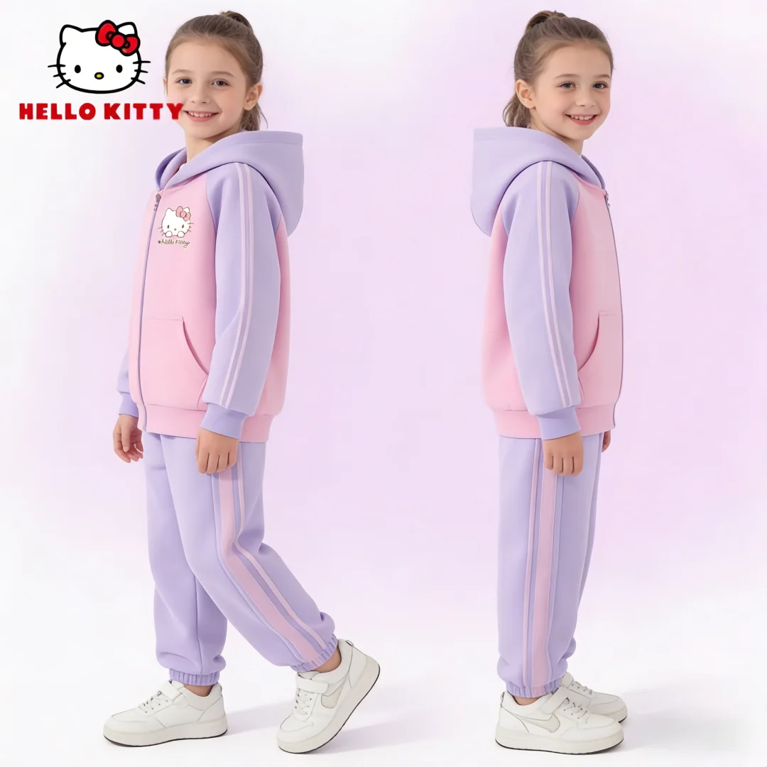 

Hello Kitty Kids Soft Comfortable Sweatsuit Girls Purple Cute Print Breathable Suit Skin-friendly Sweatshirt Sweatpants Suit