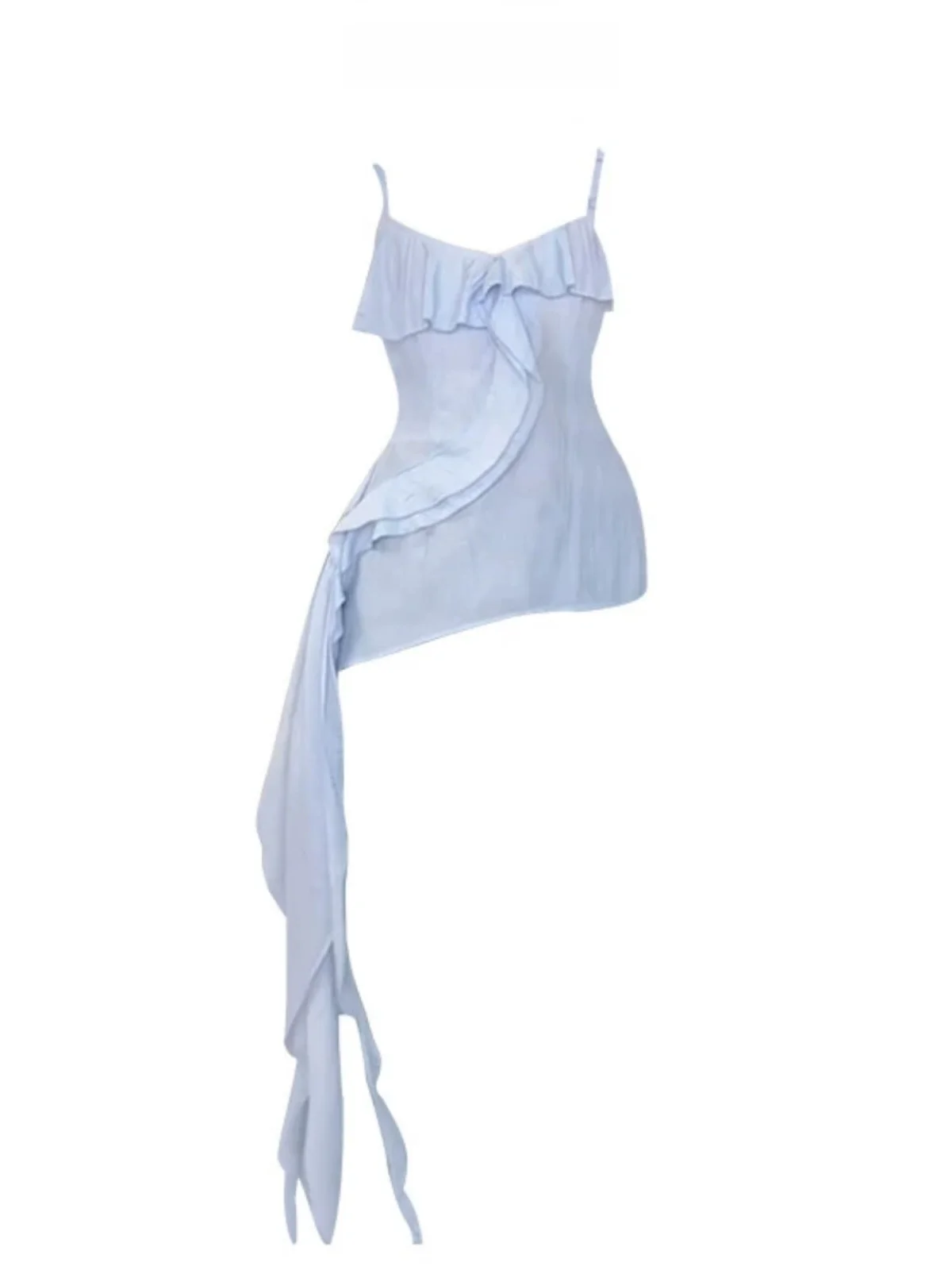 

Beautiful Fairy Vaion Sle Irregular Hem Vest Small Strapl Ne Hanging oulder Bared Waist Cinched Straight Cut Summ...