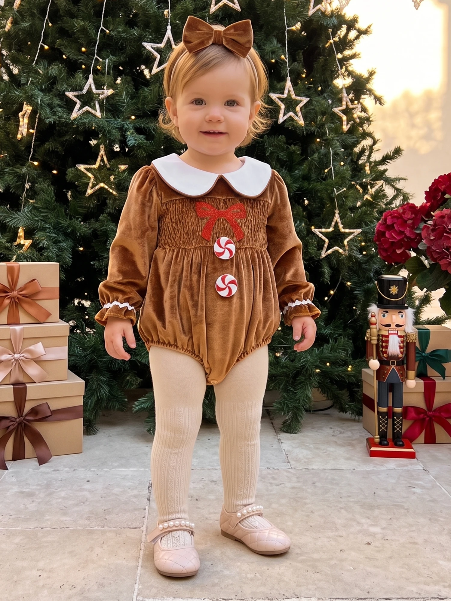 Romper Man Romper Velvet Sleeve Bodysuit Girl Gingerbread Velvet Long Long Sleeve Bodysuit Premium Baby Girl Gingerbread