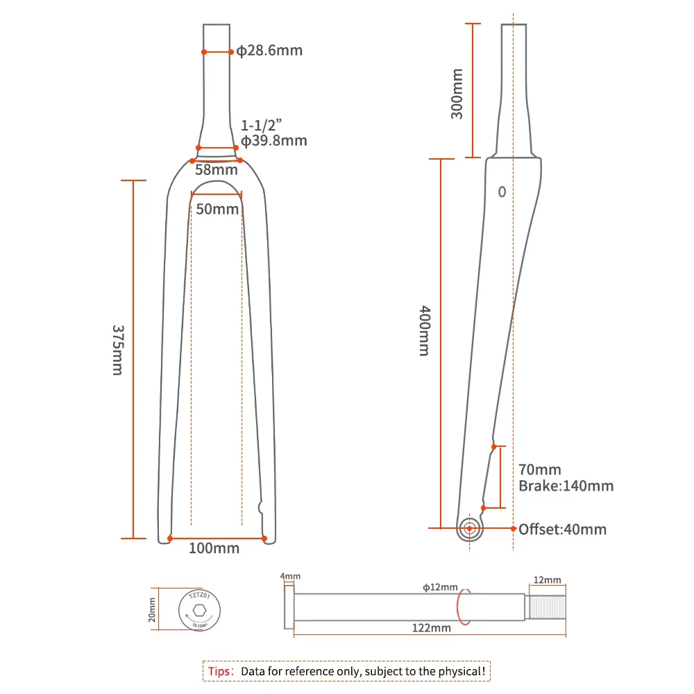 TOSEEK Gravel Bike Fork Full Carbon Fiber Road Bicycle Fork Internal Cable 700C*45mm Front Forks 12*100mm for Thru Axle