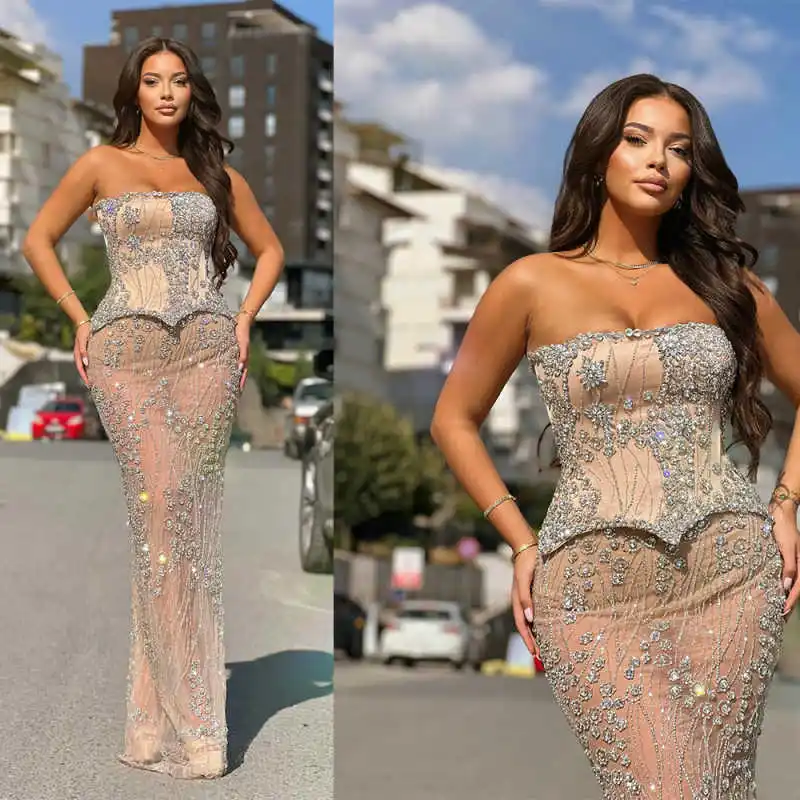 

Блестящее вечернее платье русалки без бретелек без рукавов с кристаллами для выпускного вечера Роскошные вечерние платья длиной до пола по индивидуальному заказу