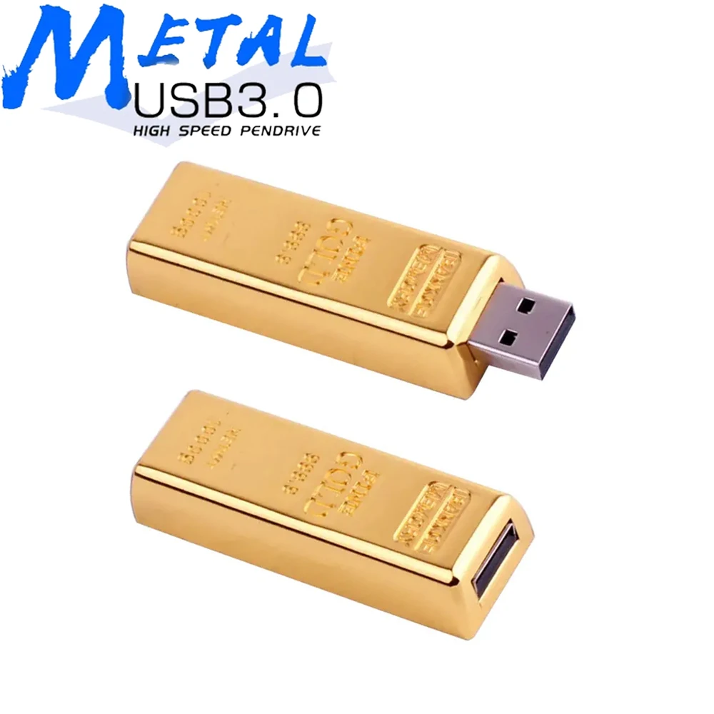 Golden usb flash drive Metal pen drive 4GB 8GB 16GB 32GB 64GB Gold Bar USB 3.0 Flash memory pendrive Bullion Stick disk gift