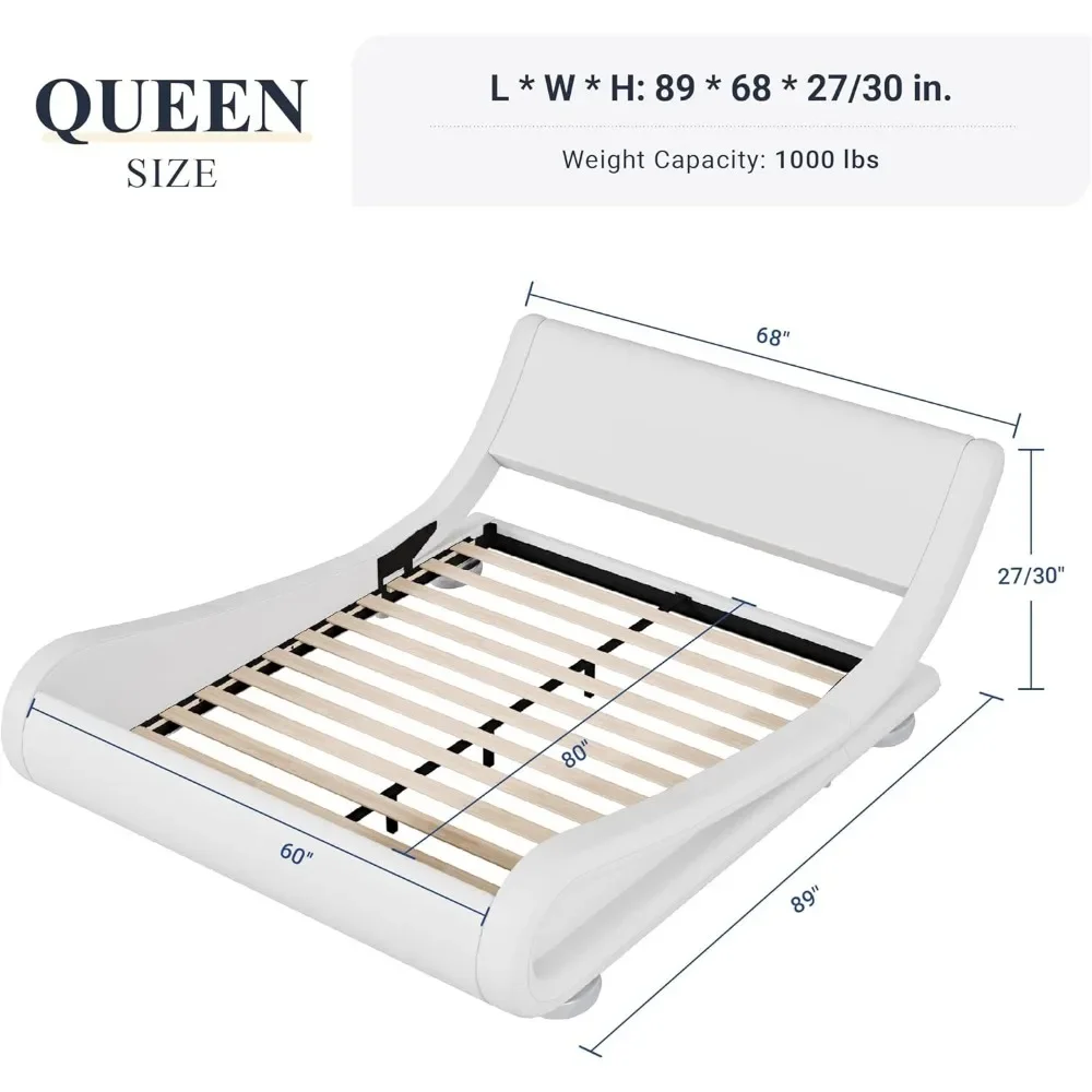 Queen Size Upholstered Platform Bed Frame with Ergonomic & Adjustable Headboard,Low Profile Sleigh Design,No Box Spring Needed