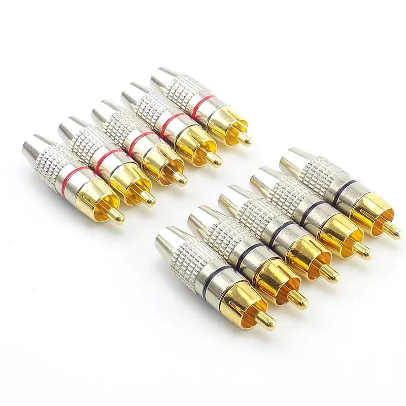 10pcs RCA Male Plug Connector Non Solder AV Audio Video Locking Cable Plug Adapter solderness for Video CCTV Camera Security