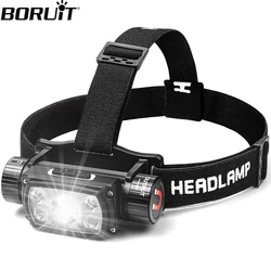 BORUiT XHP50 LED Headlamp 2000LM XPG 18650/21700 Super Bright Motion Sensor Headlight Type-C Rechargeable Waterproof Head Torch