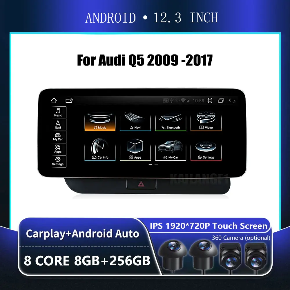 Android 14 For Audi Q5 2009 -2017 Carplay IPS Screen BT WIFI Car Stereo Auto Radio Pantalla Multimedia Player GPS Navigation