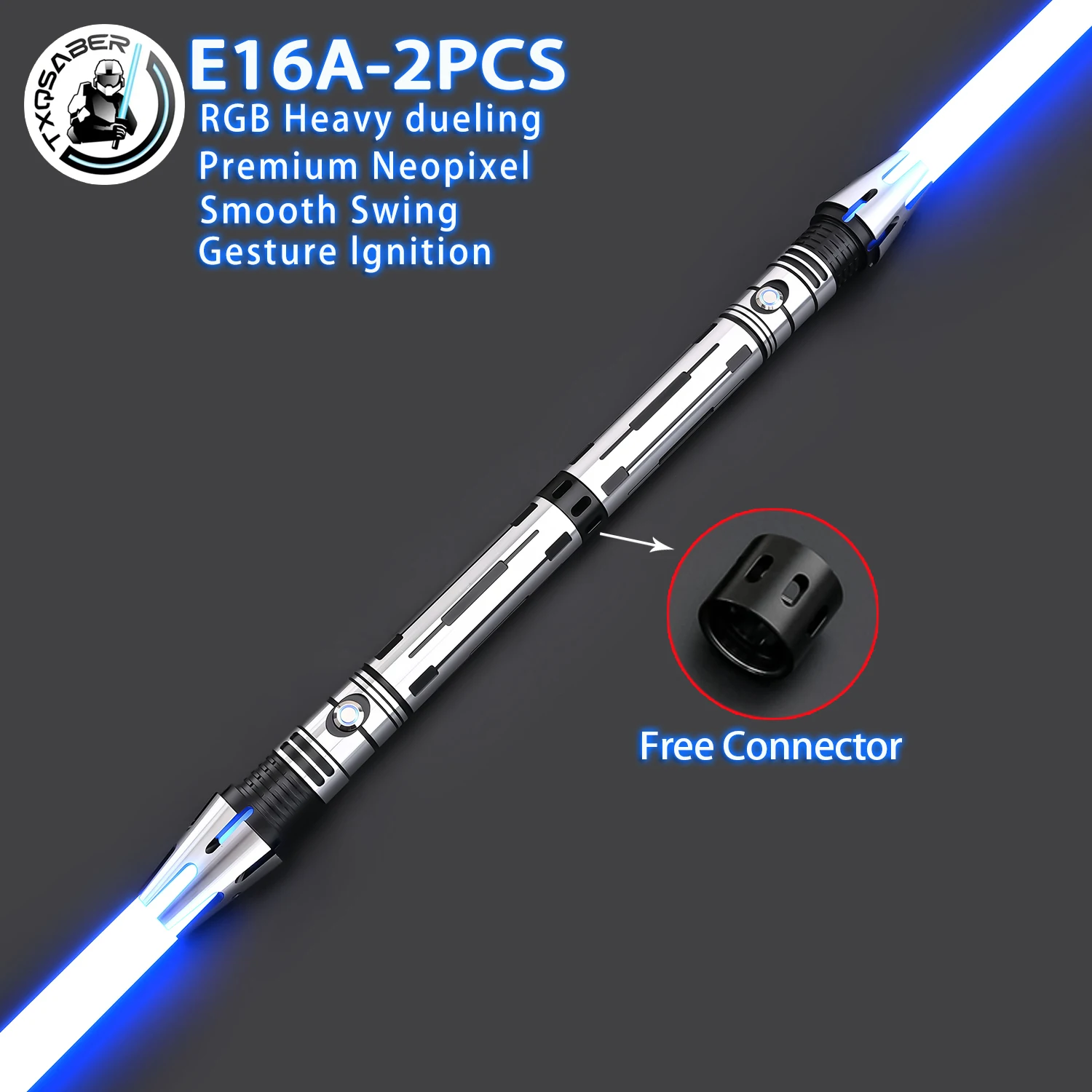 

TXQSABER 2 шт. лазерные мечи TSKE16A, гладкие поворотные две металлические рукоятки, двойные лезвия, тяжелый дубленг, без двусторонний адаптер RGB FOC