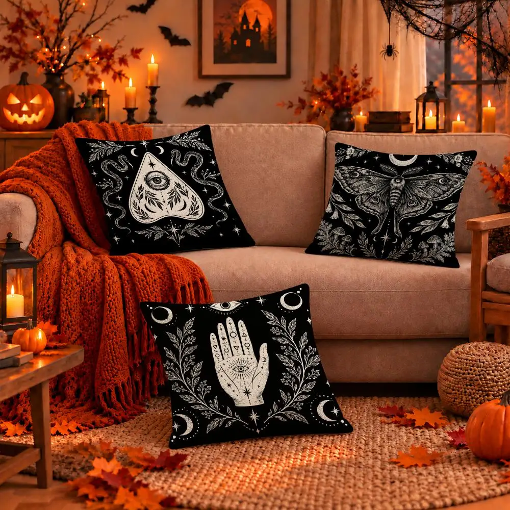Art Mystic Celestial Occult Halloween Cushion Cover Dark Gothic Plush Pillow Covers for Sofa Bedroom Home Decor