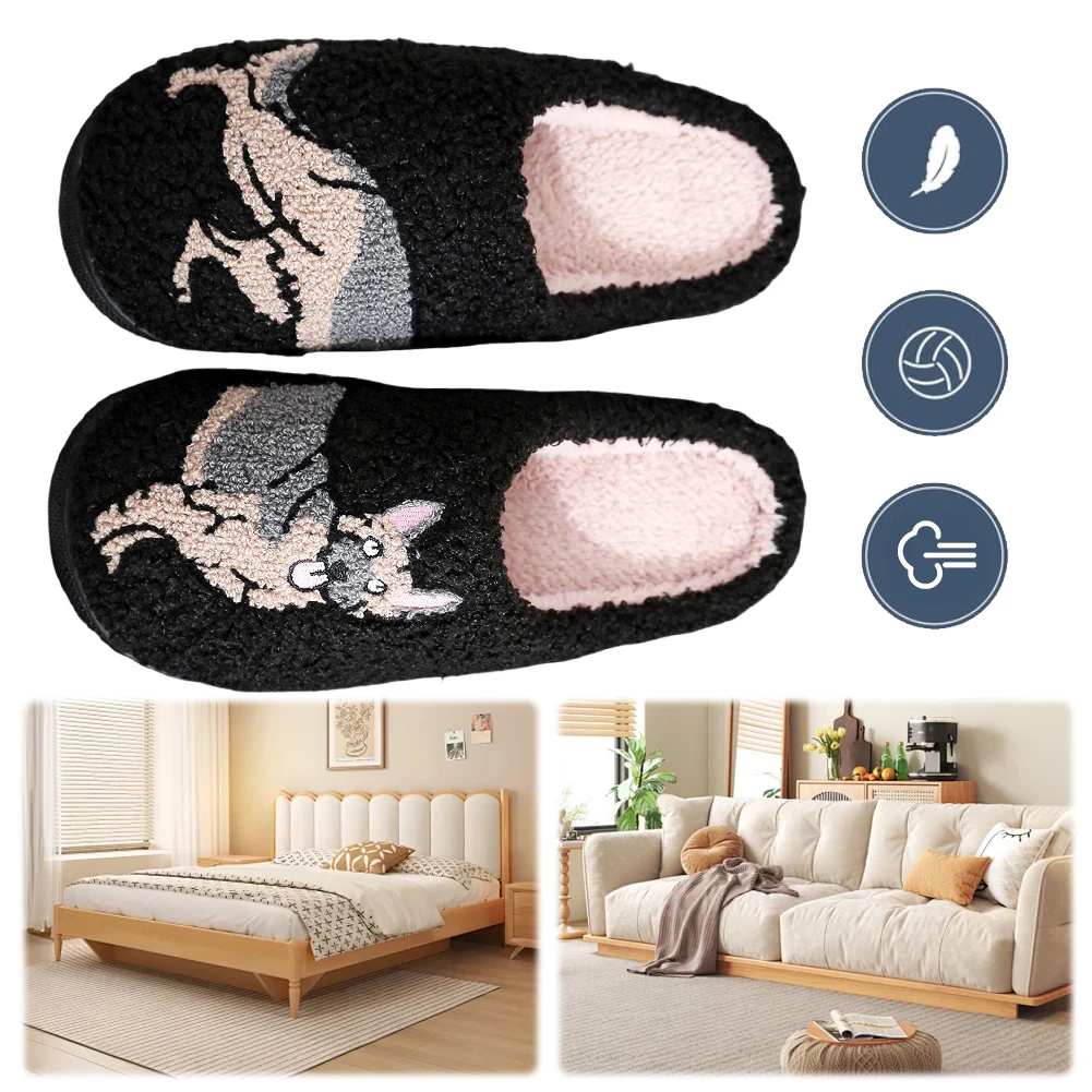 German Shepherd Slippers Comfortable Plush Dog Home Slippers Non Slip Thermal Puppy Slippers Cute Furry Slippers for Men Women