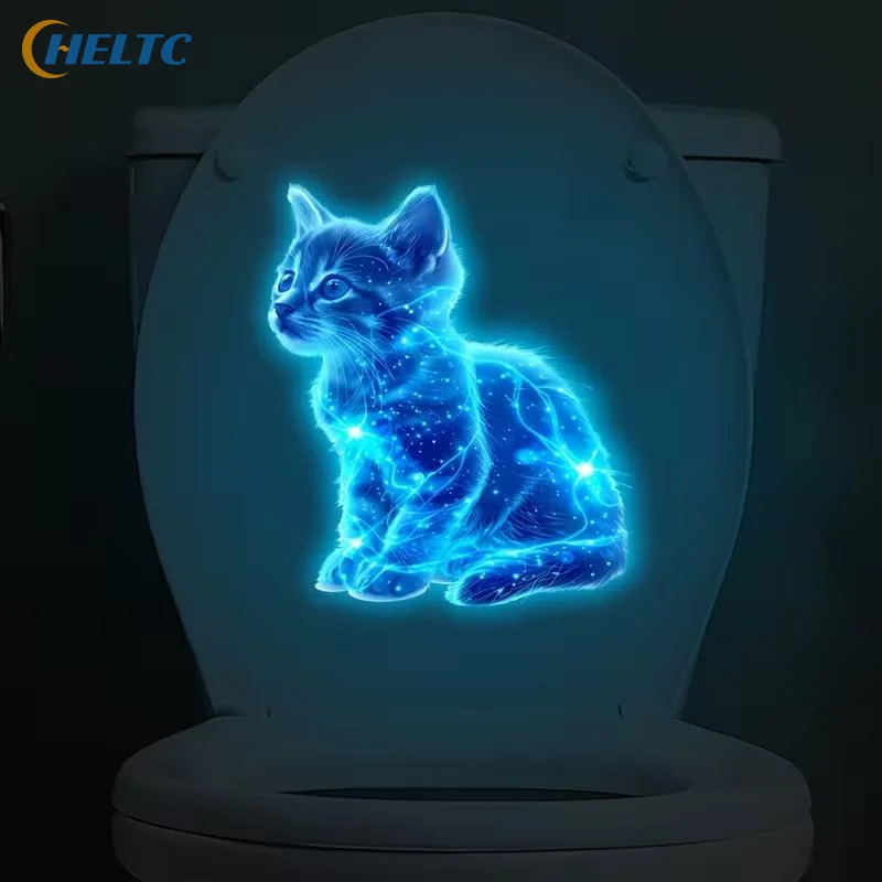 Glow-In-The-Dark Galaxy Cat Toilet Seat Sticker Self-Adhesive And Removable Perfect For Decorating Toilet Lids And Tanks