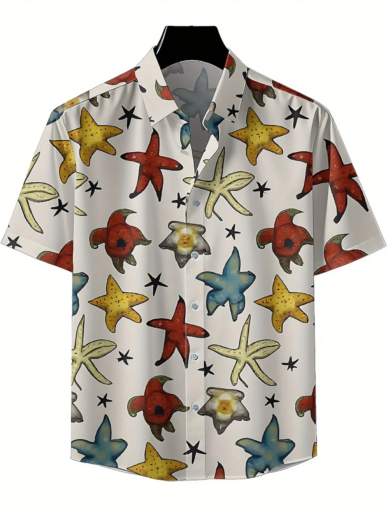 Men's Plus Size Hawaiian Shirts Colorful Starfish and Shells Pattern,Premium Comfort Youth Clothes,Y2K Tops