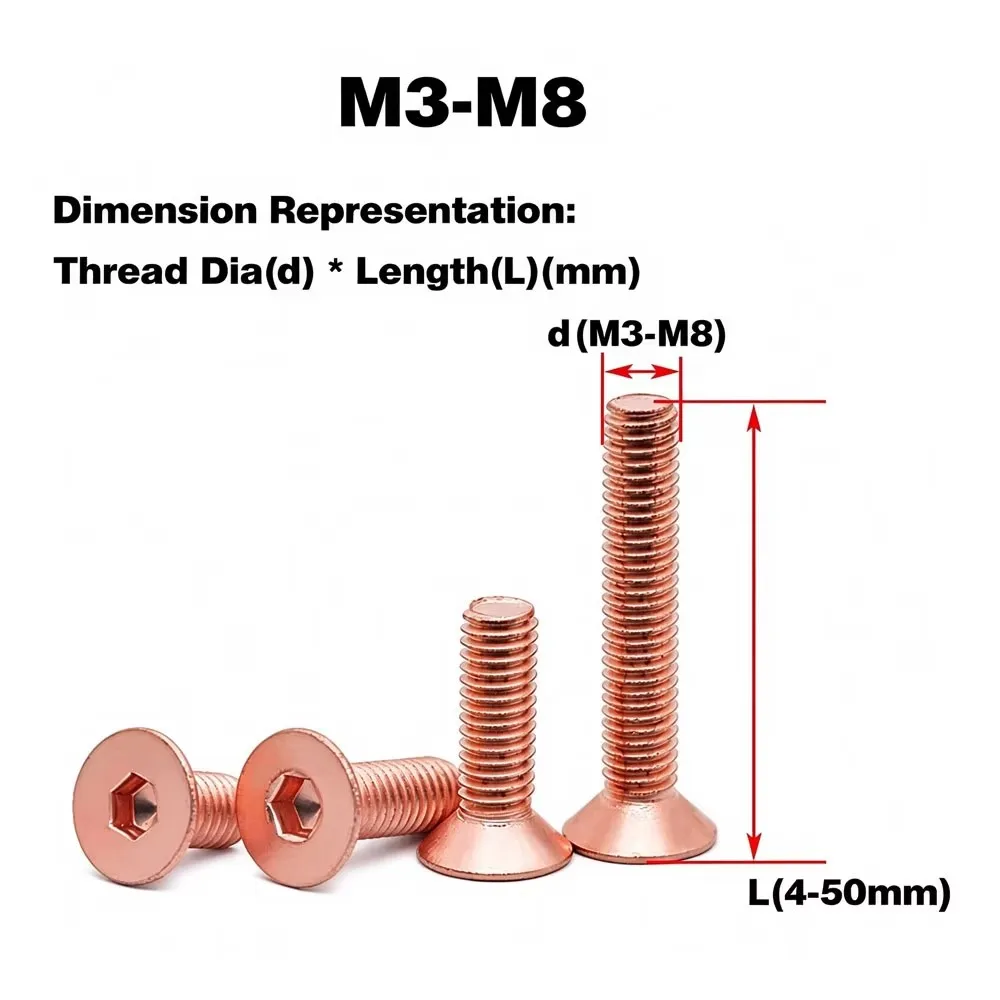 Red Copper Countersunk Hex Socket Machine Screw DIN7991 Flat Head Allen Bolt M3 M4 M5 M6 M8