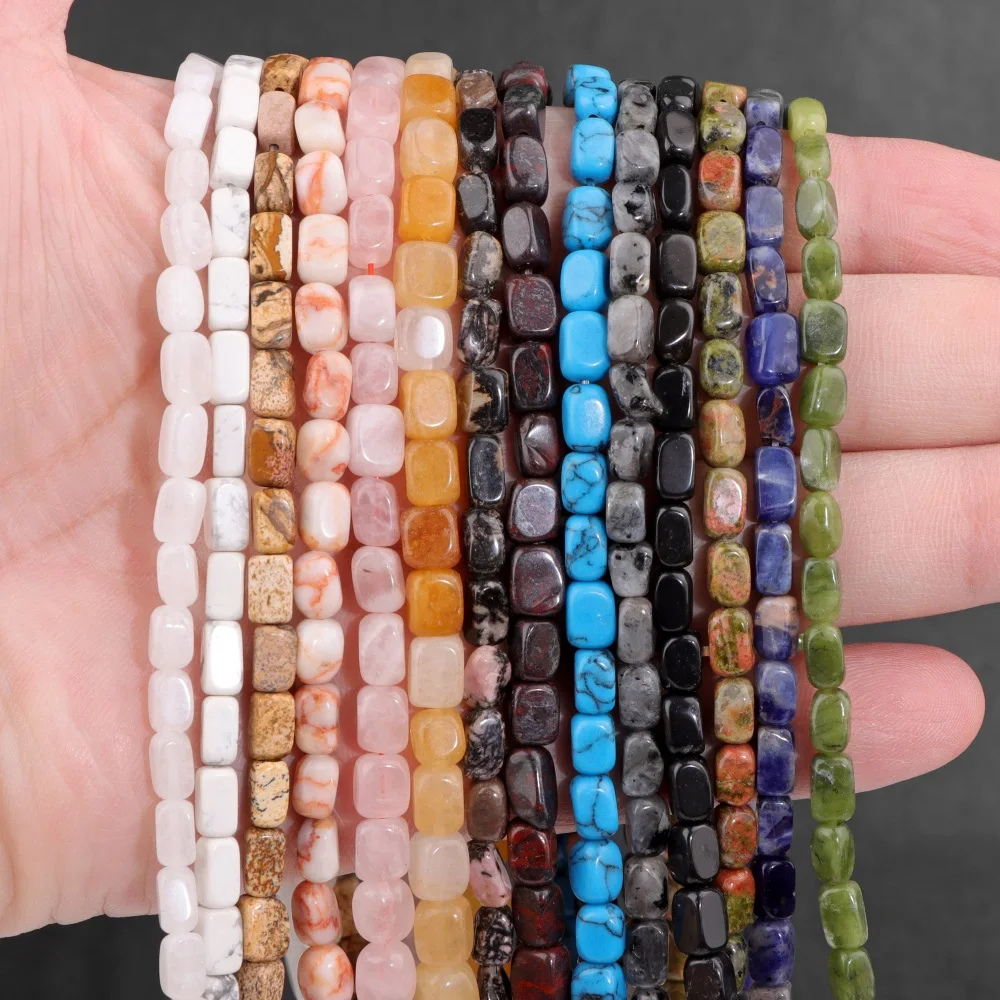 Cuboid Natural Stone Beads Gems Crystal Rectangle Shape Howlite Jades Loose Beads For Jewelry Making DIY Charm Bracelet 4x6mm