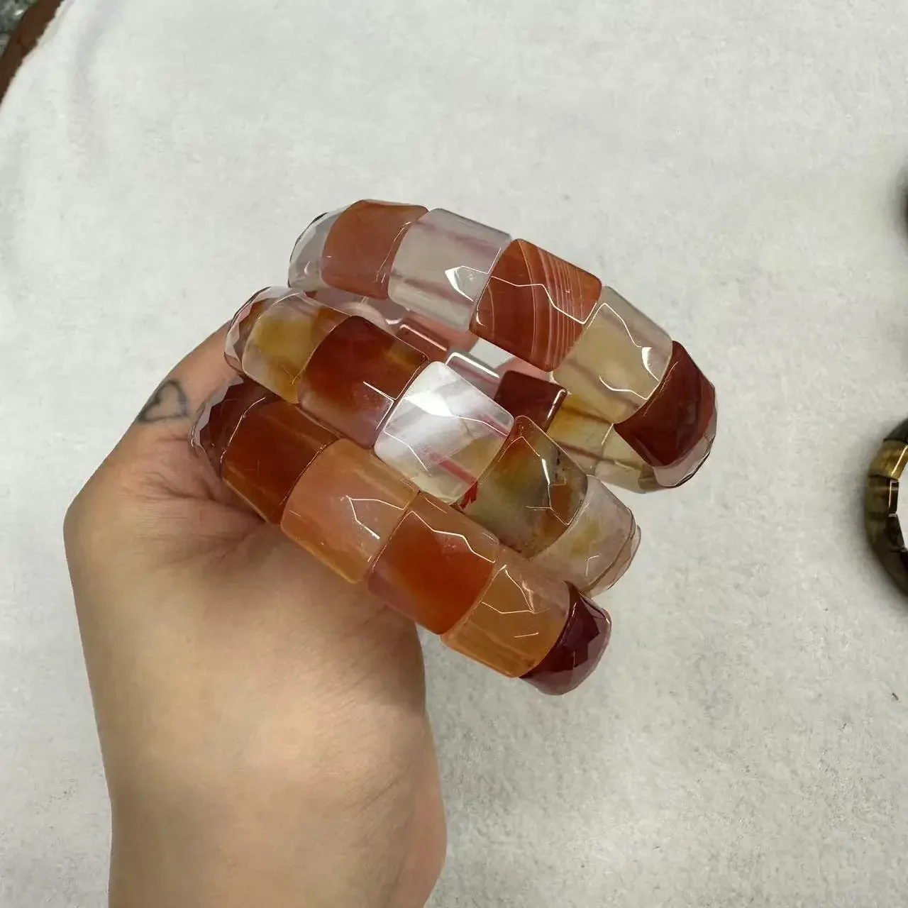 Natural 12x15mm Faceted Stone Unique Crystal Citrine Agate Amethyst Pyrite Fashion Elastic Handcrafted Bracelets Energy Bangles