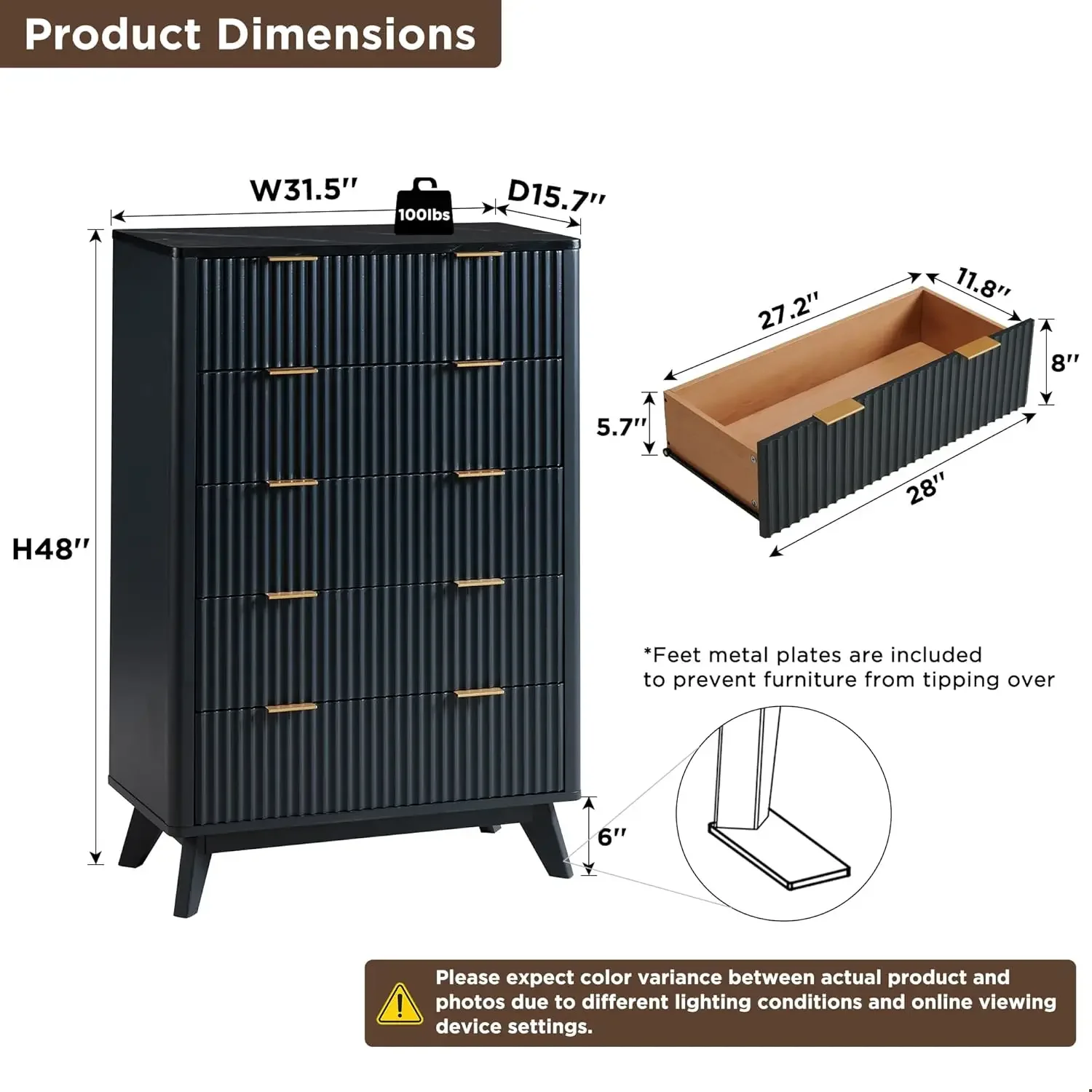 5 Drawers Dresser, 48