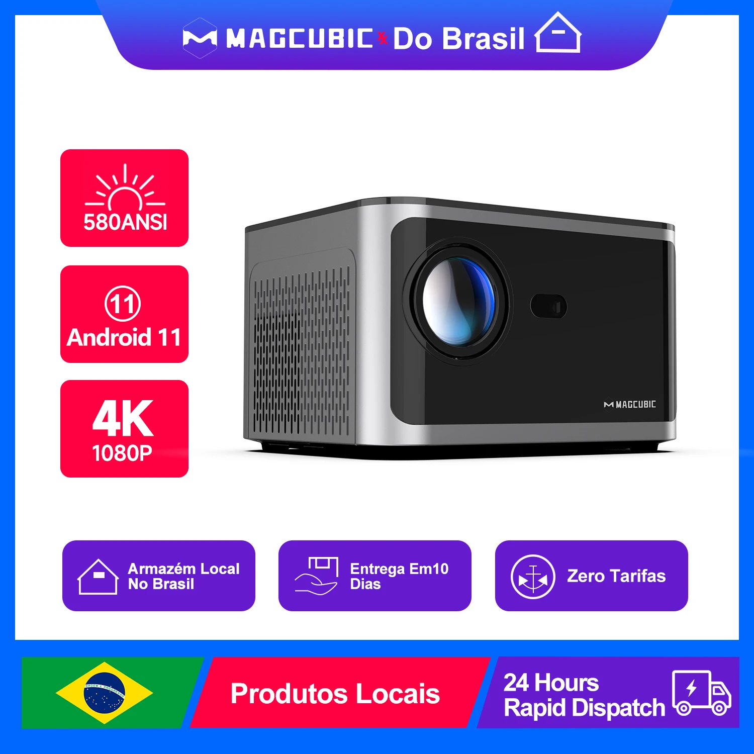 جهاز عرض Magcubic مع التحكم الصوتي 580ANSI 1080P Android11 BT5.0 Home Cinema 2G ​ ذاكرة الوصول العشوائي 32G ROM جهاز عرض التركيز التلقائي HY350 Pro