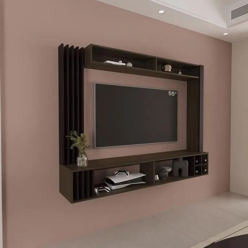 

Entertainment Center, 55.1" Height, 8 Shelves, Dark Walnut and Black Wengue Finish, Modern Design for Living Room or Bedroom