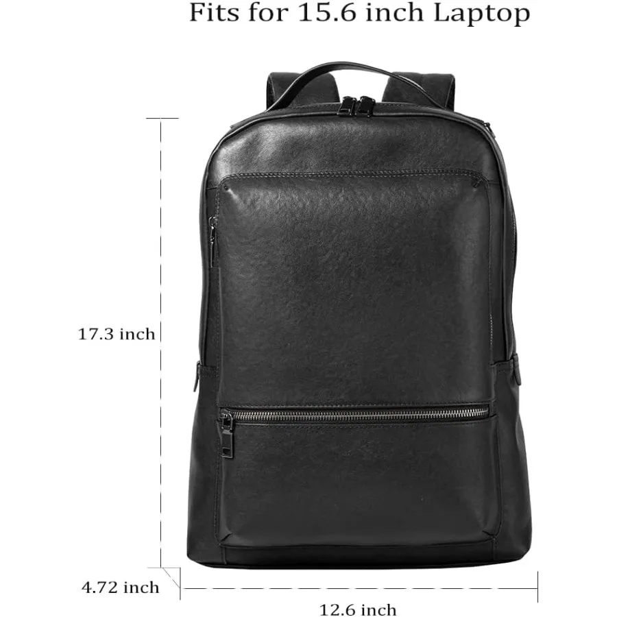 حقيبة ظهر للكمبيوتر المحمول من الجلد الطبيعي مقاس 15.6 بوصة للرجال والنساء حقيبة سفر للأعمال والمشي لمسافات طويلة حقيبة ظهر Daypack 2 # أسود #2
