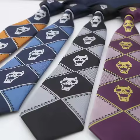 Halloween JoJo's Bizarre Adventure Kira Yoshikage Necktie Cosplay KILLER QUEEN Skull Tie Props Accessory Party Cravat Tie Gifts