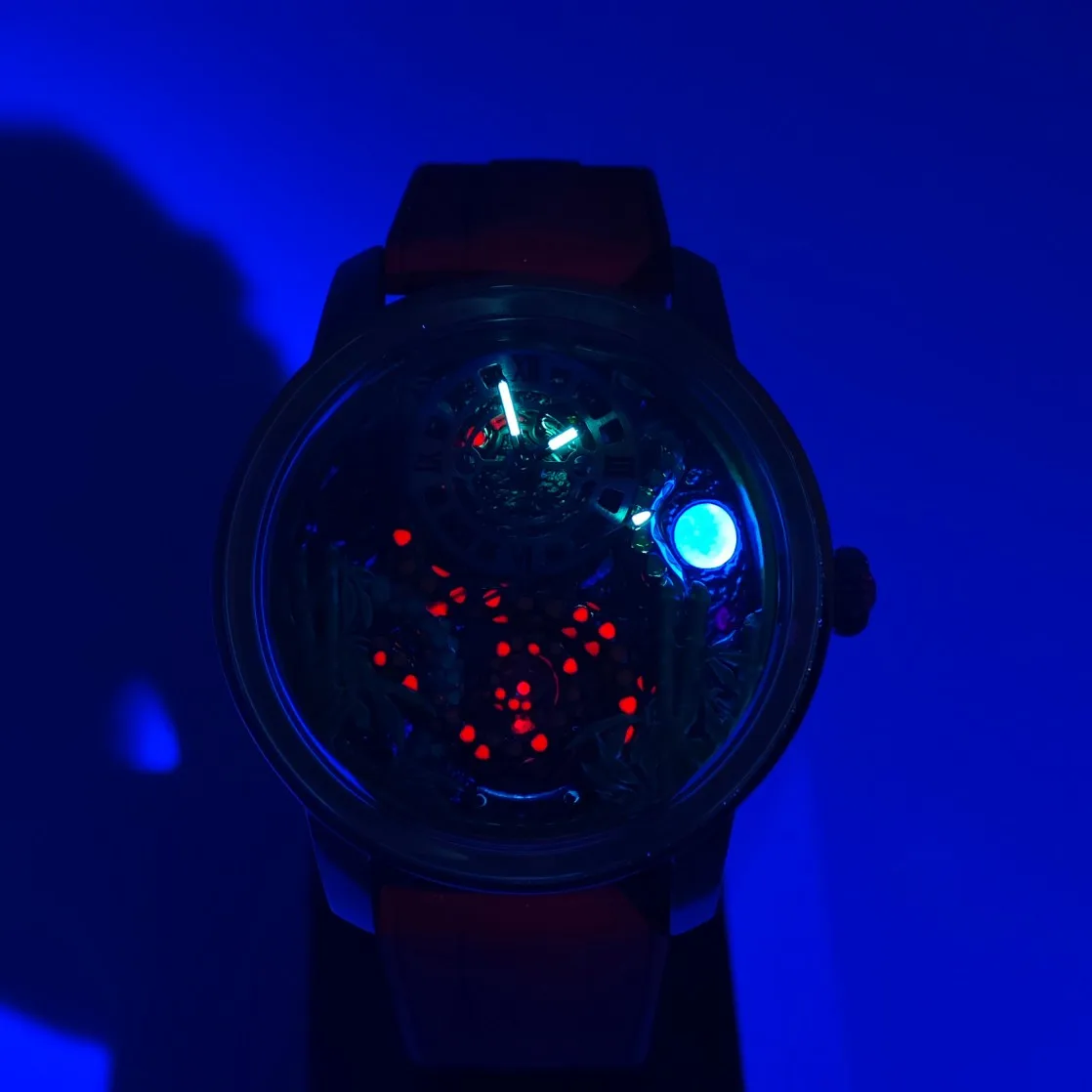 ROKATIE Orologi da polso meccanici Cinese Snake Relief Acciaio inossidabile 316L Orologio automatico unico Orologio con cinturino in caucciù scheletrato 5ATM