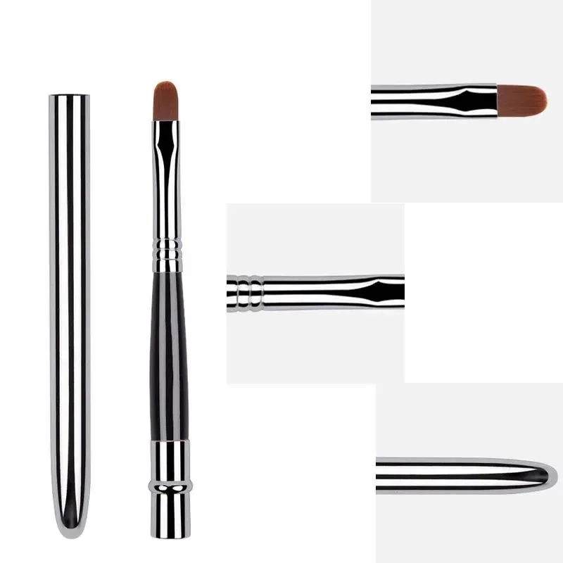 Portable Silver Lips Makeup Brush Pen Metal Handle Cosmetic Lipgloss Lipstick Lip Gloss Brush With Protect Cap Makeup Brushes