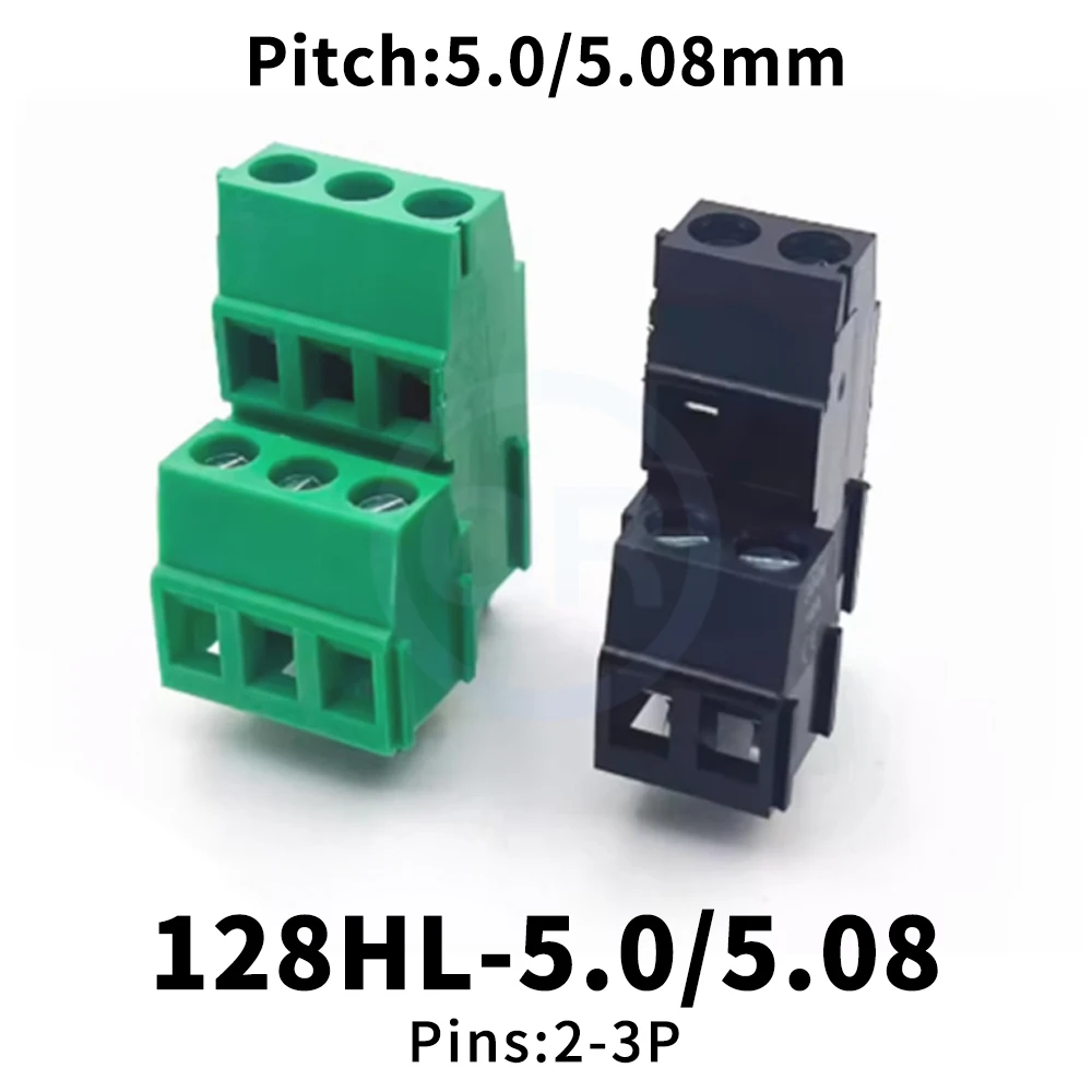 

(10 шт.) KF128HL 5.08мм 5.0мм 128HL 128A 128B Винтовой клеммный блок для печатных плат, зеленый/черный, 2P 3P, двухслойный, экологичный, 128HL