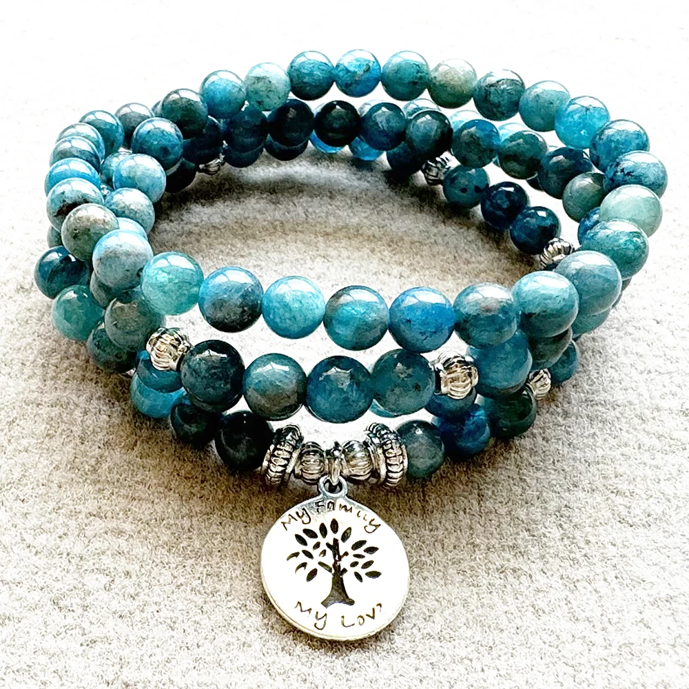 

MG2302 6 MM Natural A Grade Blue Apatite 108 Mala Bracelet Womens Natural Gemstone Handmade Yoga Wrist Balance Jewelry