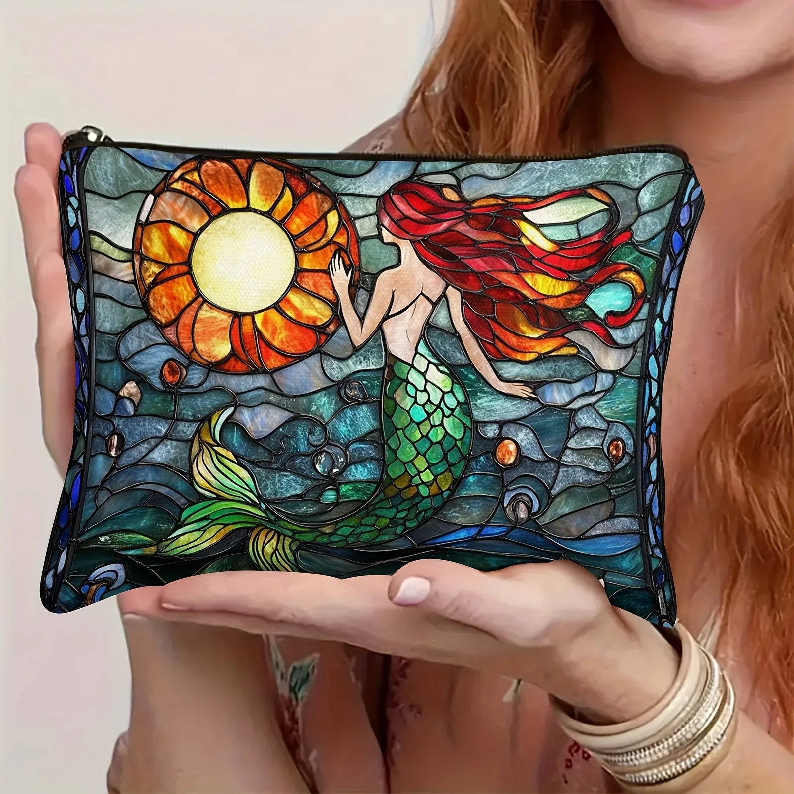 Un sac de maquillage sirène-sac à fermeture éclair multifonctionnel mignon pour femmes, sac de rangement de bijoux, petit sac de rangement à fermeture éclair de voyage parfait