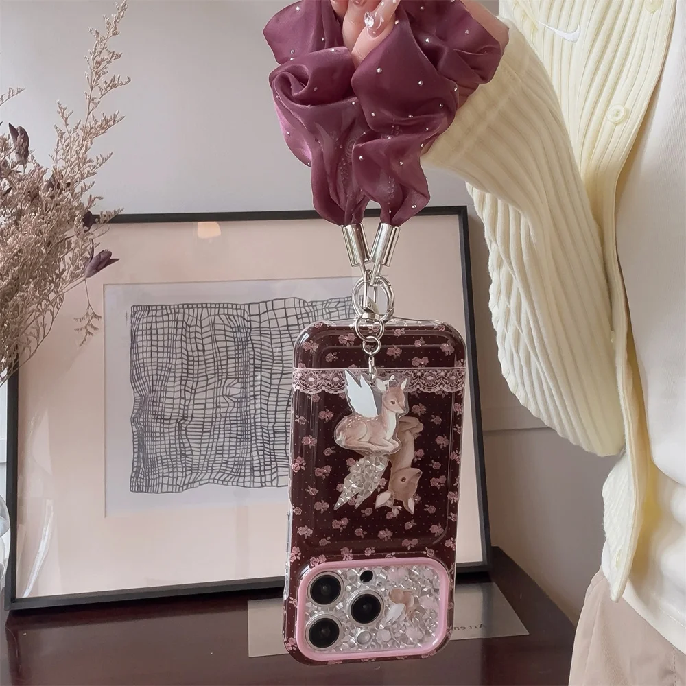 Korea Fashion Ins Floral print deer Phone Case For iPhone 18 Pro 15 16 17 Pro Max Cover Shockproof Cute Cases 18Pro Funda