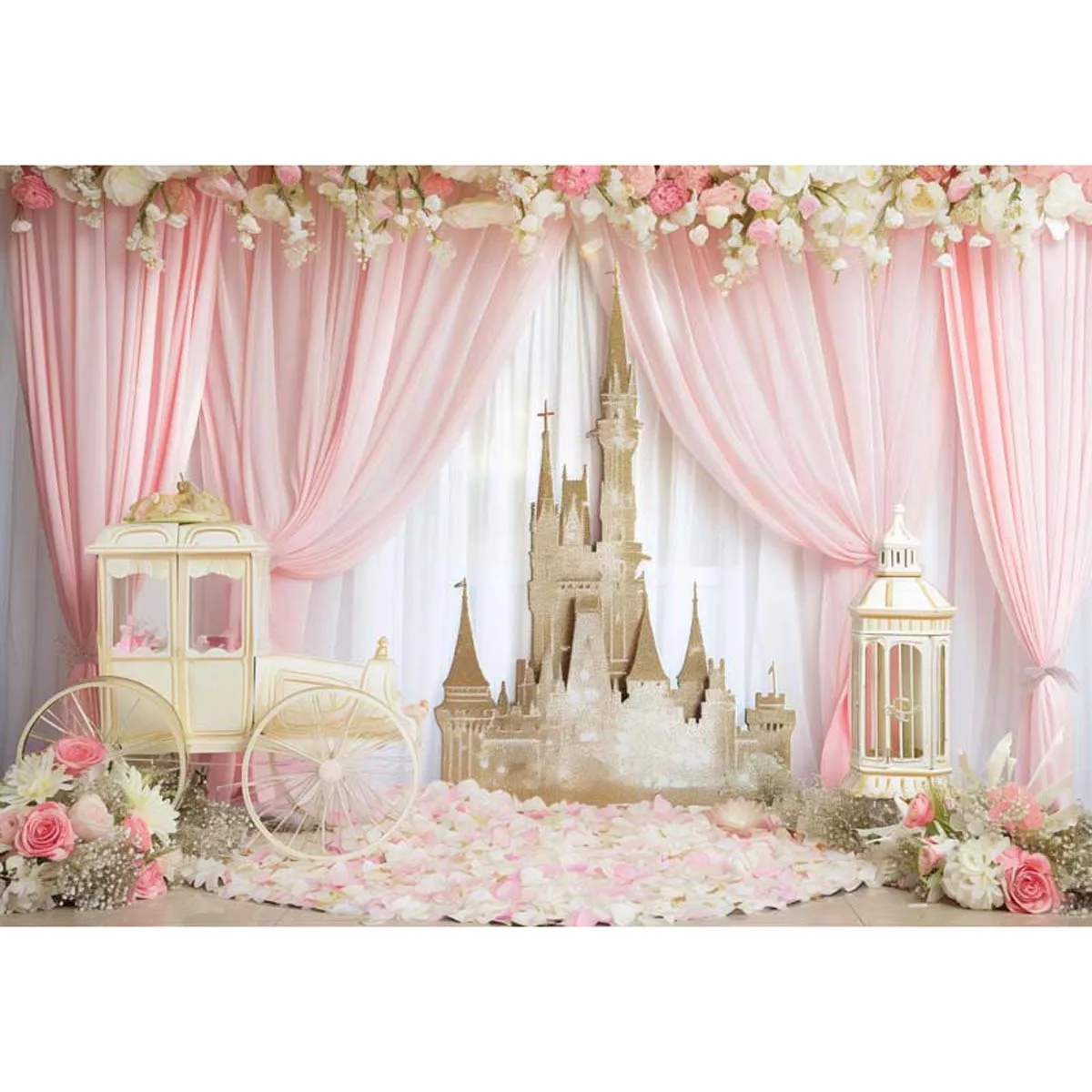 Allenjoy Gold Castle Pink Decor Backdrop