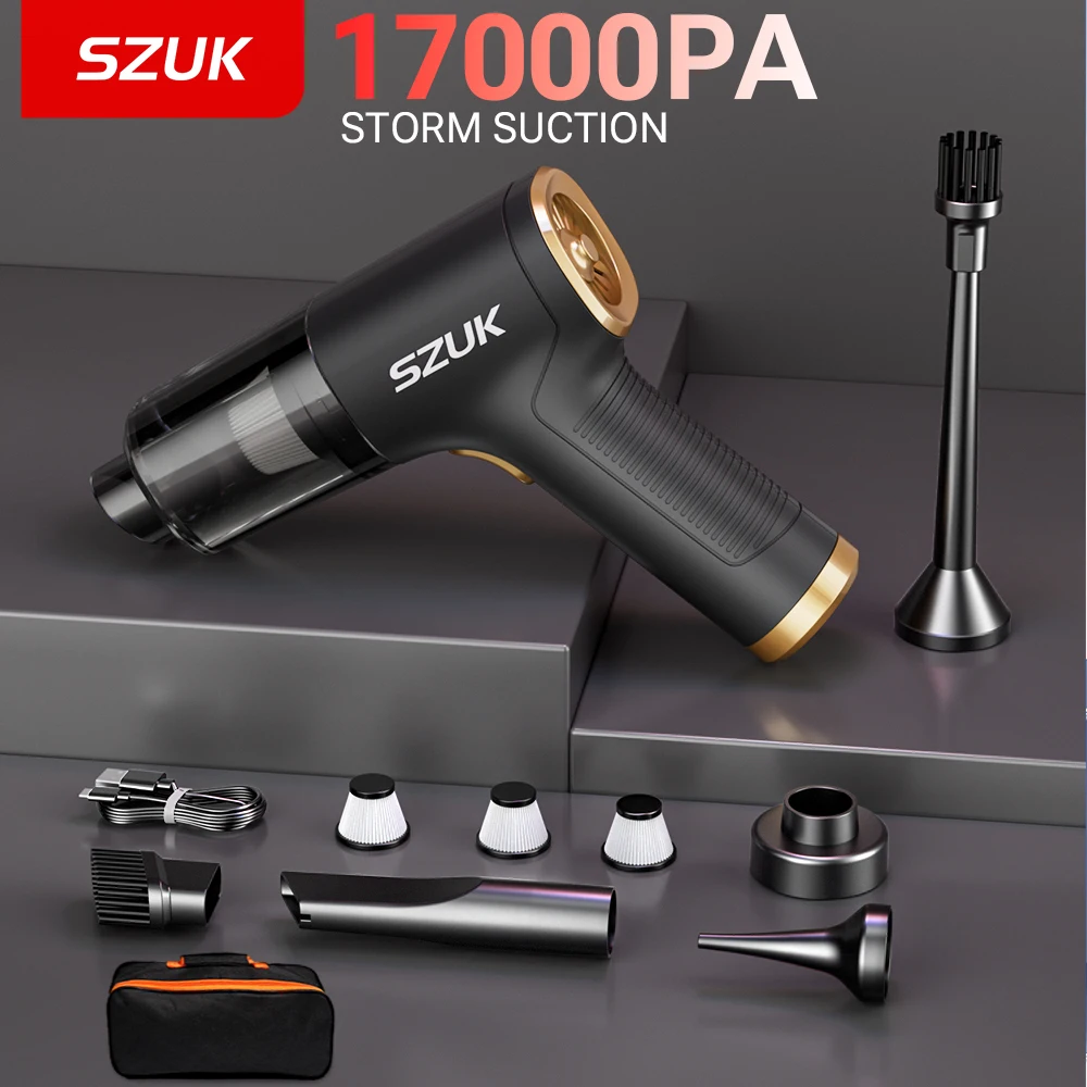 SZUK 17000PA Portable Car Vacuum Cleaner Powerful HandHeld Cleaning Machine Strong Suction Wireless Mini Vacuum Cleaner for Car