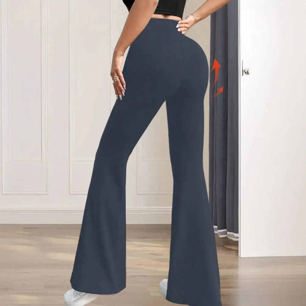 Pure Color Loose Leg High Waist Trousers, Women Flared Pants For Yoga Running Walking Volleyball Everyday Wear