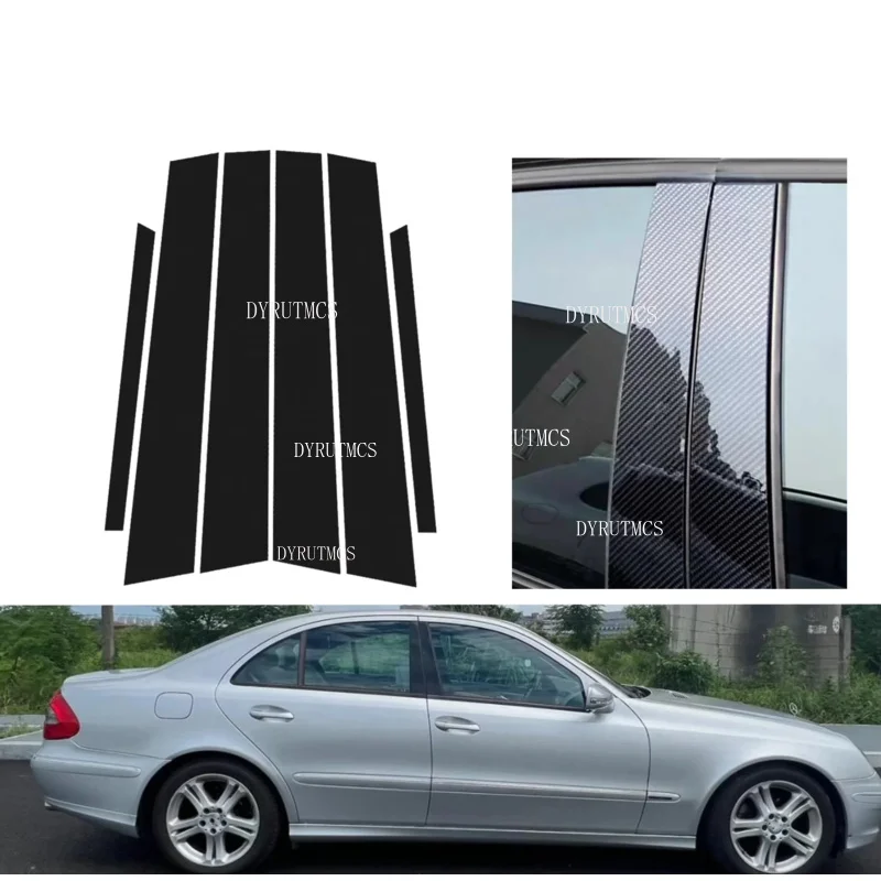 Glossy Black  Pillar Post  Fit  For Mercedes Benz E Class W211 S211 2003-2009  Window Door Deal B CCover Sticker Carbon Fiber