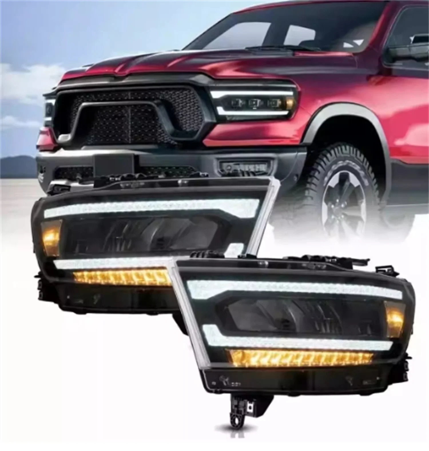 LED Front Headlight headlamp assembly for Dodge Ram 1500 Daytime Running DRL Turn signal