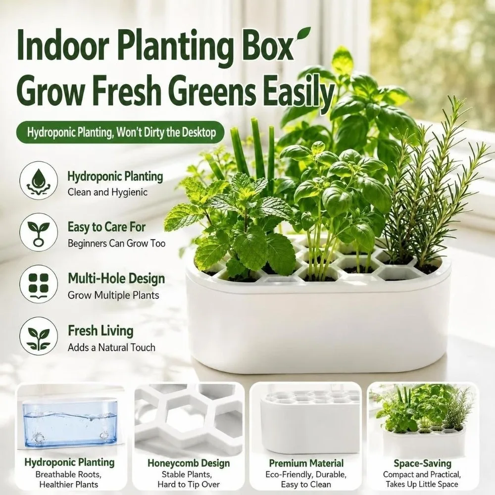 Breathable Plastic Hydroponic Growing Kit Honeycomb Basket Multi-Hole Design Water Reservoir Plant Pot Fixed Lid