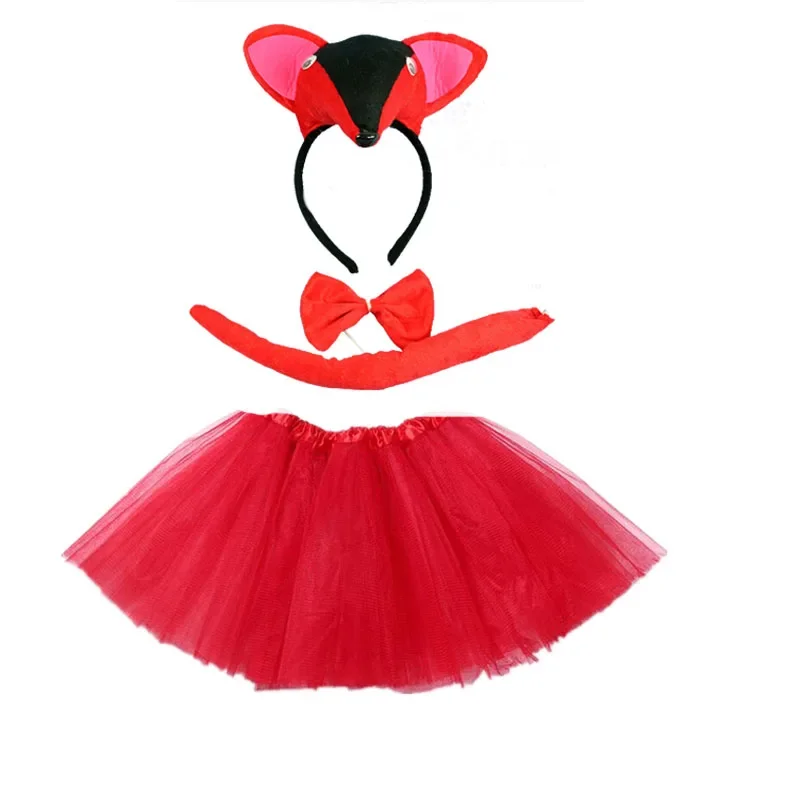 Kids Children Anime Red Fox Girl  Headband Tutu Skirt Tie Tail Party Props   Baby Shower Birthday Cosplay Halloween Costume