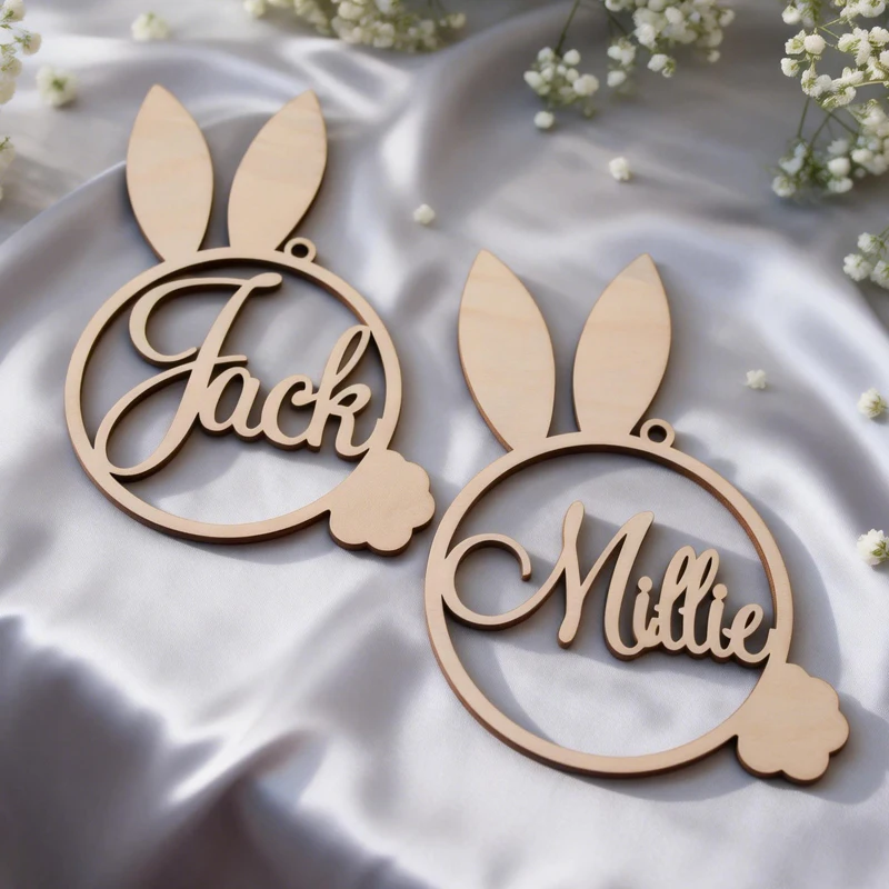 

Personalized Wooden Name Tag with Easter RABBIT Tags, Custom Acrylic Name Tags for Easter Decoration Rabbit, Easter Gift Tags