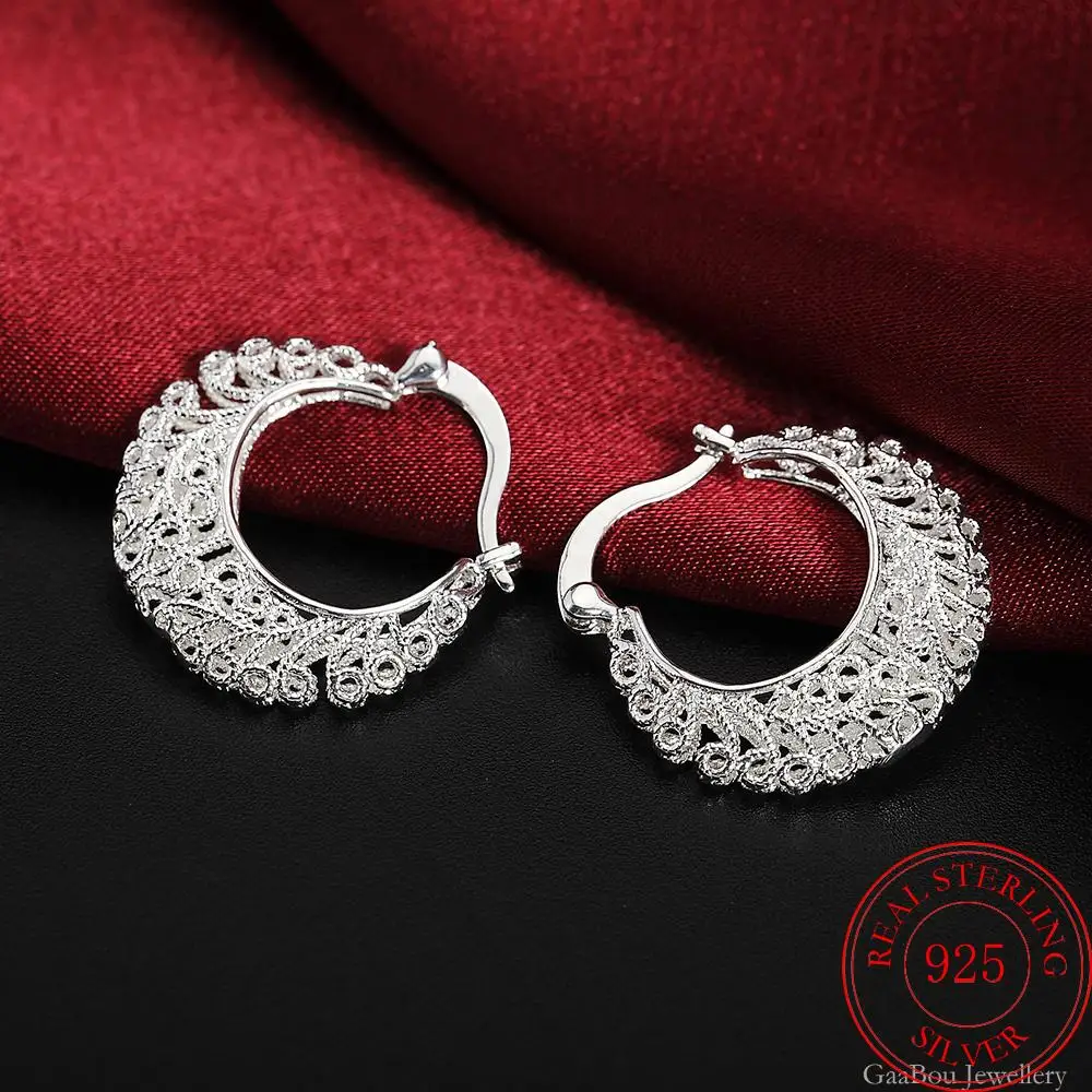 925 Sterling Silver Flower Circle Small Hoop Earrings For Women Sleeper Earrings Wedding Jewelry