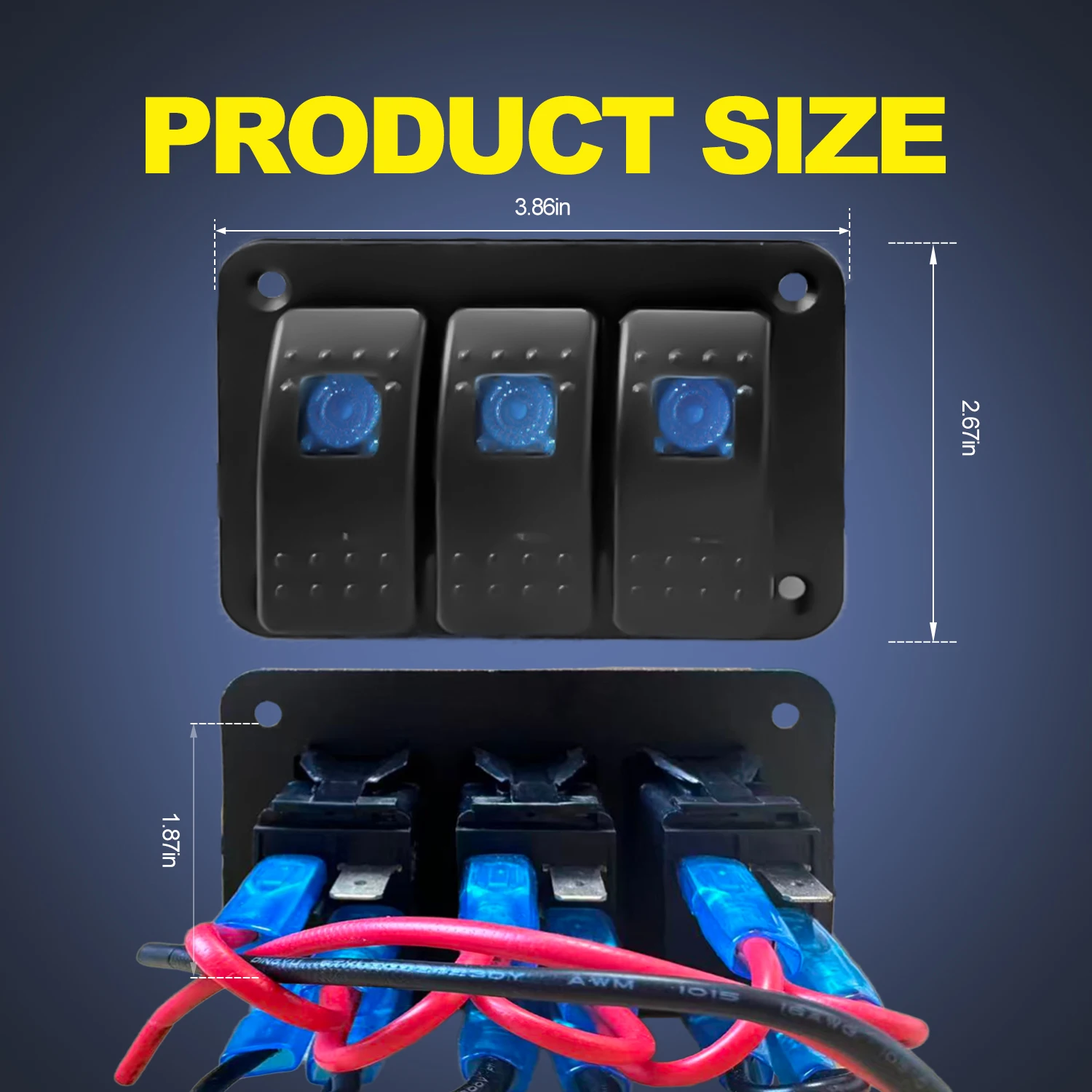 3-Gang Rocker Switch Panel, ON-Off Car Modification Switches for Auto Truck RV Marine Boat 12V 24V Universal Waterproof