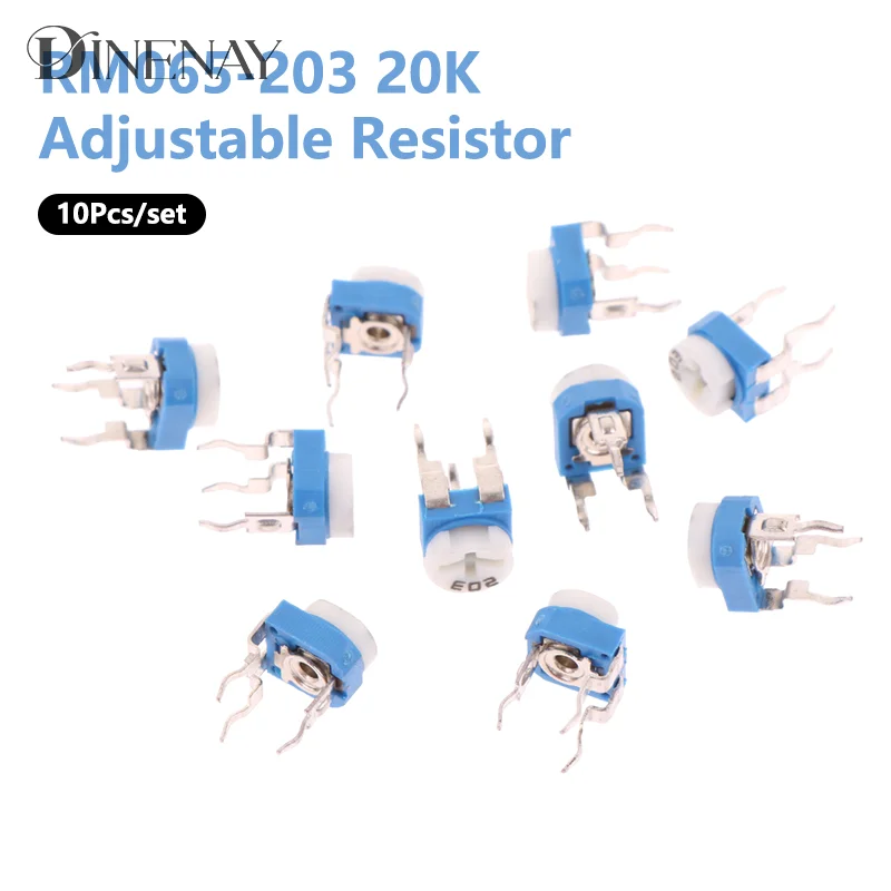 10Pcs RM065 Blue White Horizontal Adjustable Resistor RM065-203 20K Ohm Trimmer Potentiometer Variable Resistor