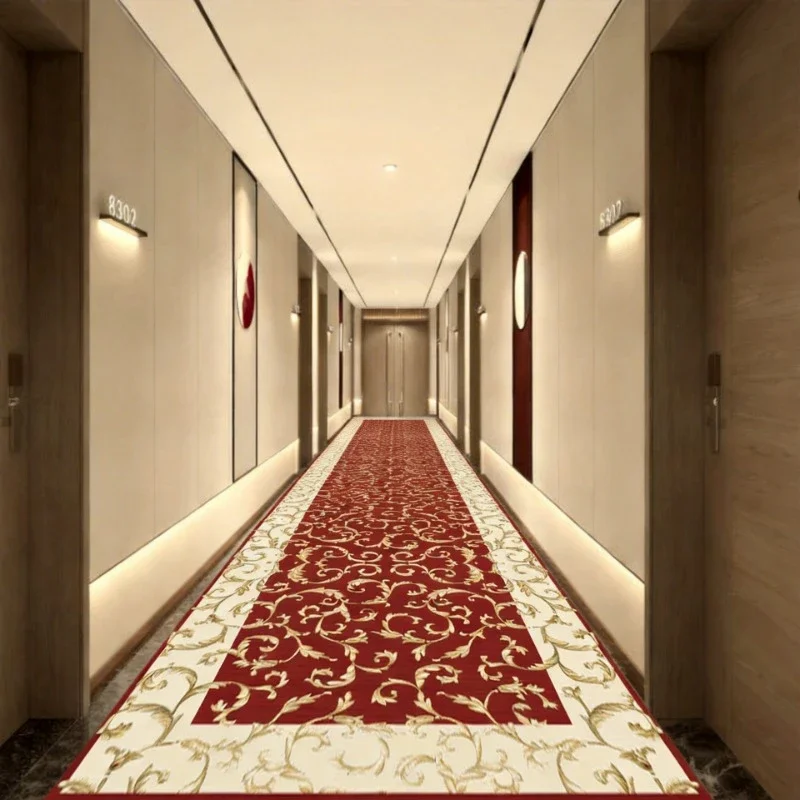 European Style Luxury Corridor Carpet Golden Stripes Decor Hotel Non-slip Runners Rugs Villa Stair Passageway Custom Long Mats