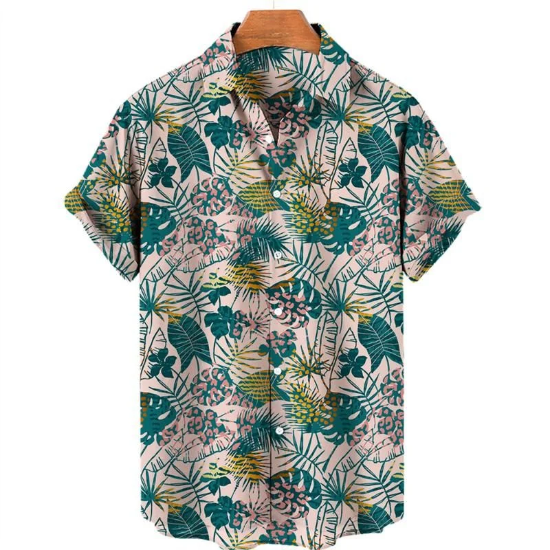 Men\'s Luxury Hawaiian Shirt For Men Tropical 3d Printed Plants Floral Short Sleeve Blouse Beach Holiday Oversized Tops Shirts