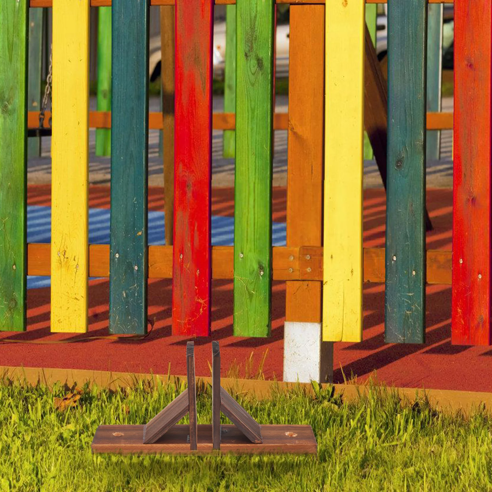 

Wood Fence Base Stand for Courtyard Balcony Garden Durable Solid Wood Construction Fence Brackets Support Posts Triangle Shelf