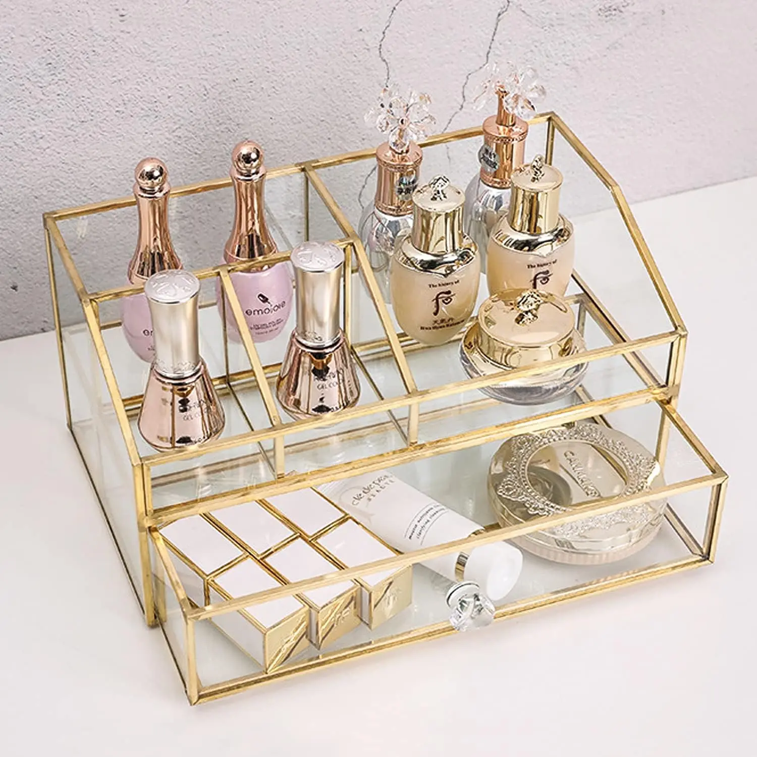 

Glass Makeup Brush Holder, Nordic Style Elegant Organizer for Vanity Bathroom Bedroom Office