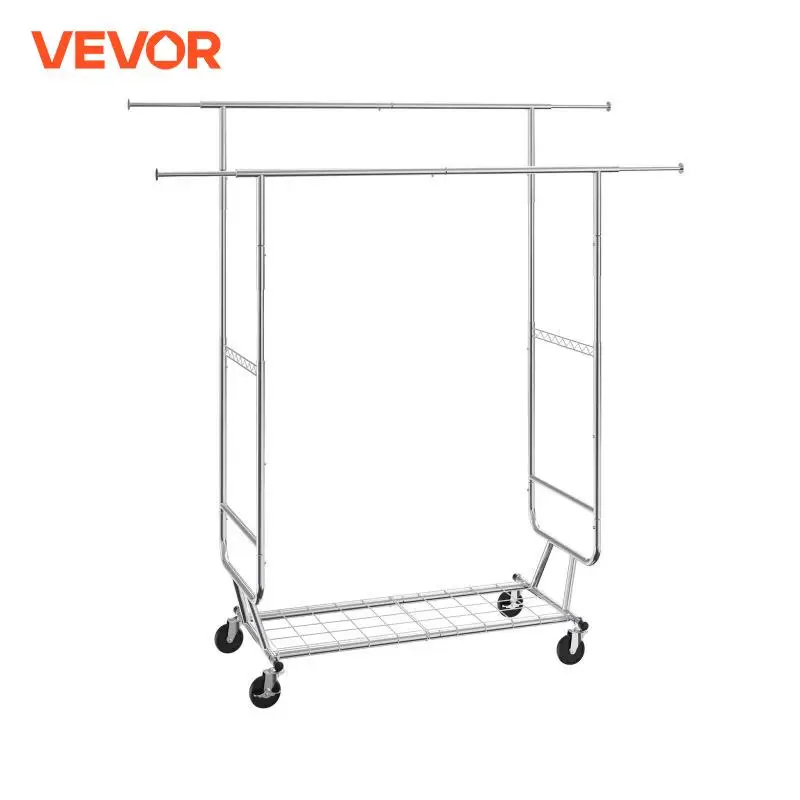 VEVOR Perchero Burro para Ropa con 4 Ruedas de 1 Barra y 1 Estante Longitud Extensible de 78-138 cm Perchero de Acero Perchero de Pie para