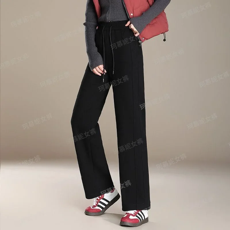 الخريف والشتاء فضفاض مستقيم المرأة ضيق واسعة الساق السراويل الجديدة 2025 عالية الخصر المألوف سليم عادية