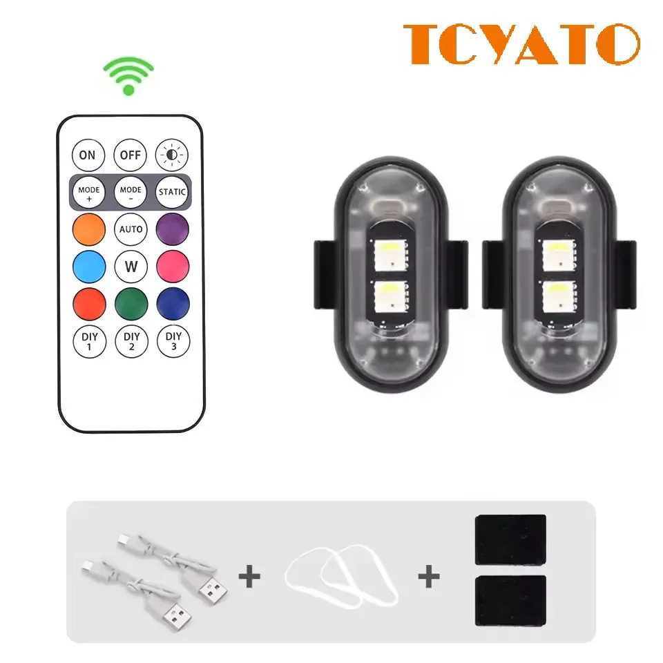 

TCYATO Car LED RGB Strobe LightCar Bike Motorcycle Tail Anti-collision Warning Light Wireless Remote Control Night Safety