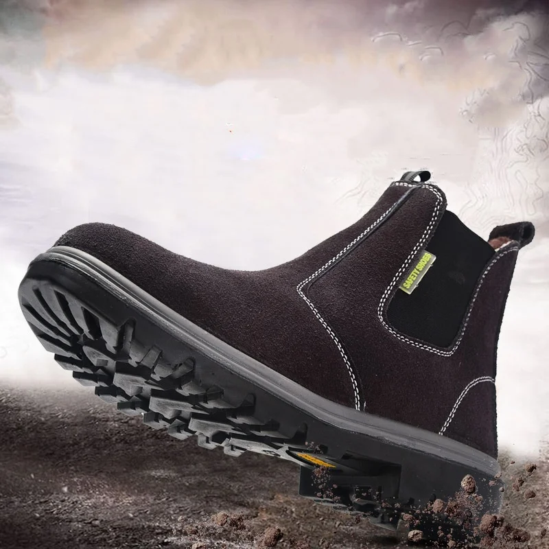 

мужские повседневные стальные носки, рабочие защитные ботинки, теплая хлопковая зимняя безопасная обувь из коровьей замши, рабочие зимние ботинки, мужские ботинки «Челси»