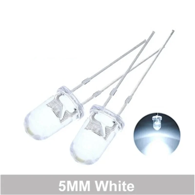 100 шт., высококачественные прозрачные круглые 5 мм, супер яркие, прозрачные, зеленые, красные, белые, желтые, синие светодиодные лампы, излучающие диод